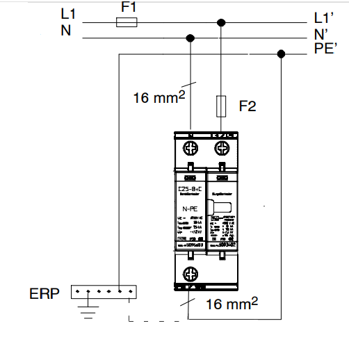 sơ đồ lắp đặt thiết bị chống sét lan truyền OBO V50B-C1+NPE-280