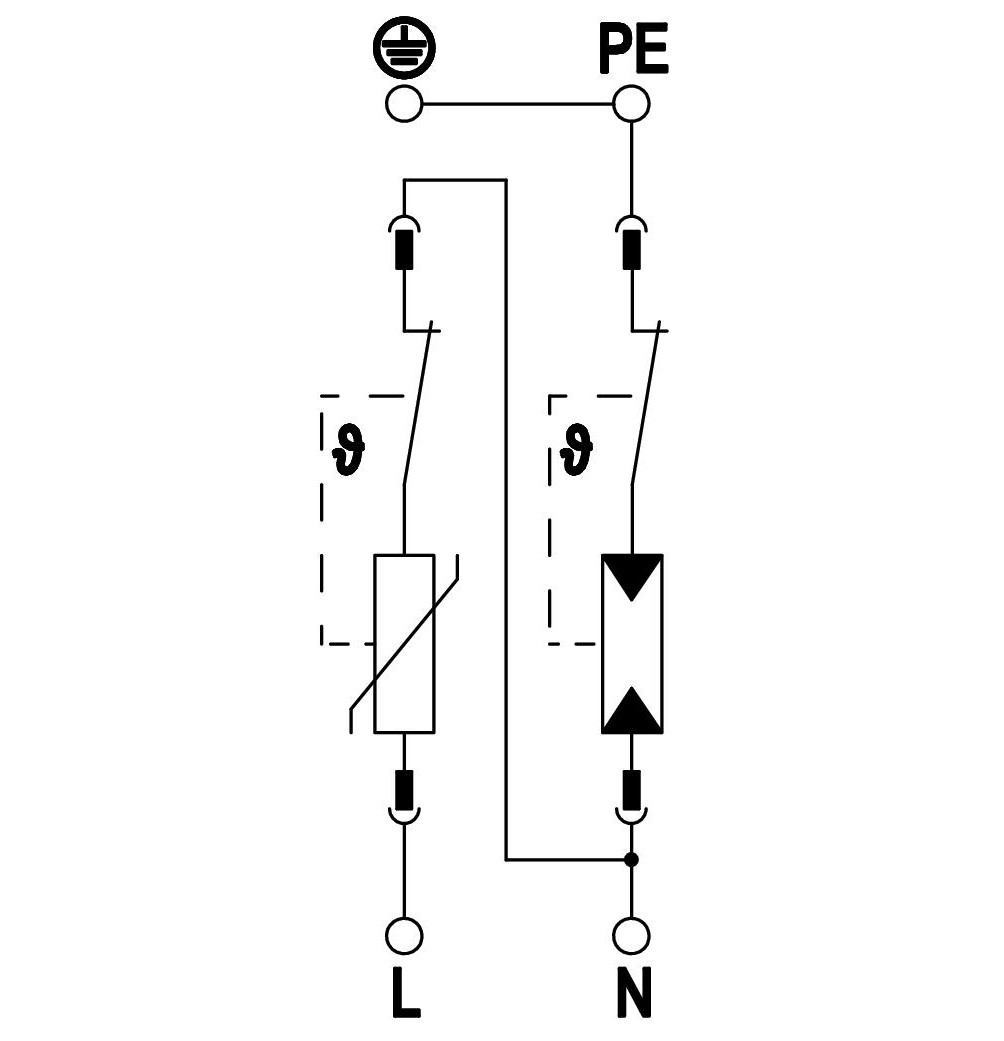 Sơ đồ thiết bị chống sét 1 pha OBO V20-1+NPE-280 5095251