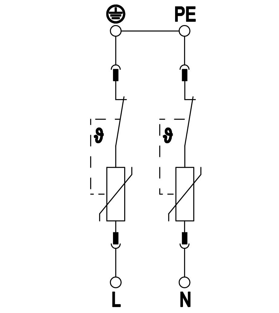 Sơ đồ lắp đặt thiết bị chống sét 1 pha OBO V20-2-280-5095162