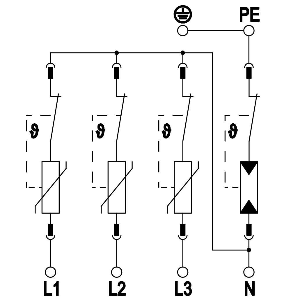 Sơ đồ lắp đặt thiết bị chống sét 3 pha OBO V20-3+NPE-280