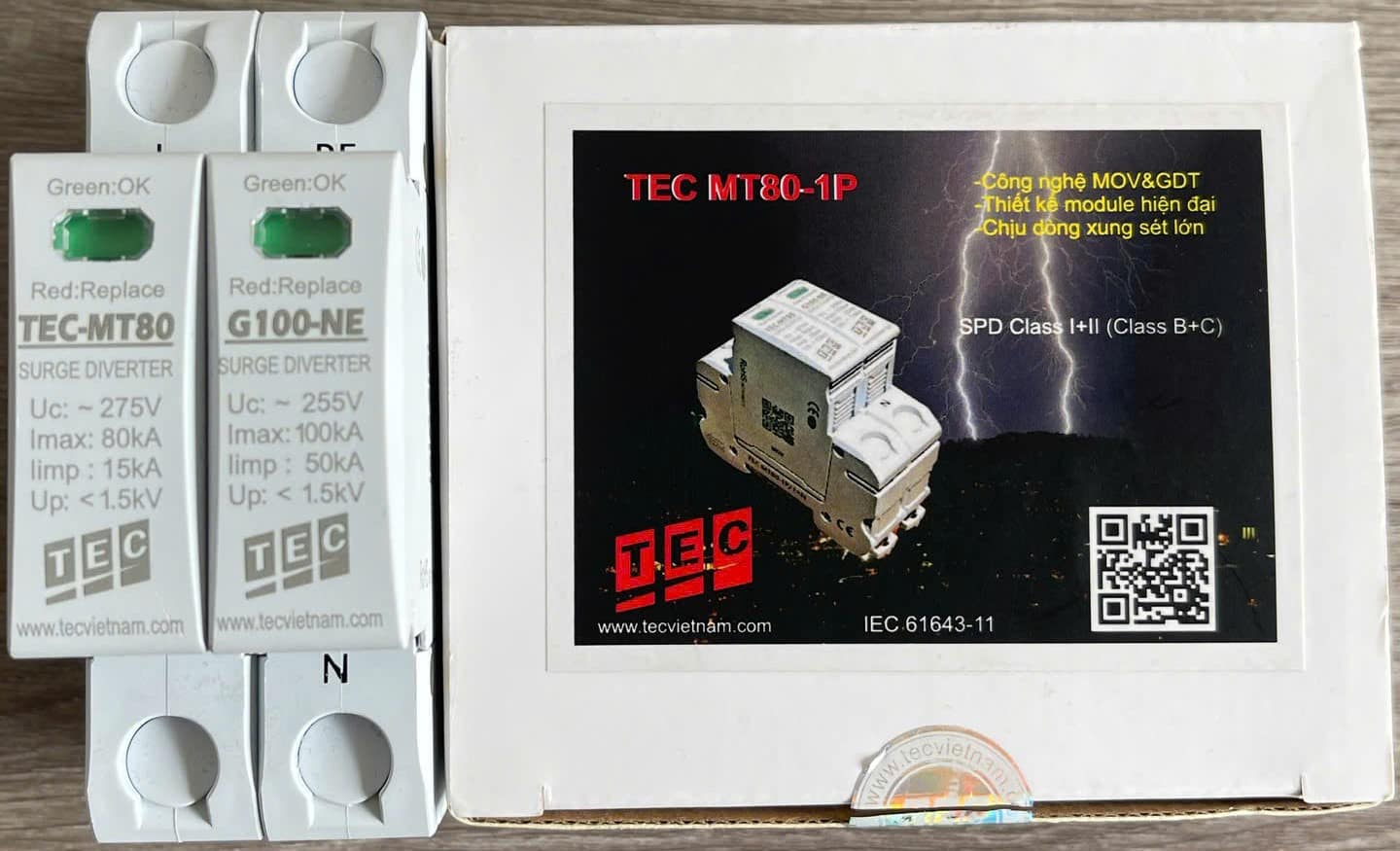 Thiết bị cắt sét nguồn 1 pha 80ka TEC MT80-1P