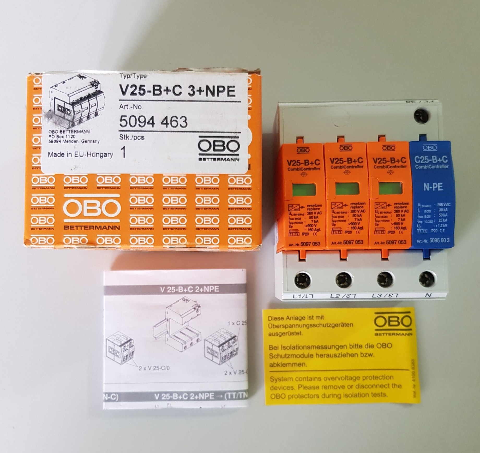 Thiết bị cắt lọc sét nguồn điện 3 pha, OBO V25-BC3NPE hãng obo đức