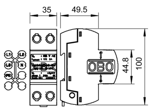 Kích thước thiết bị chống sét lan truyền OBO MC125-B/NPE