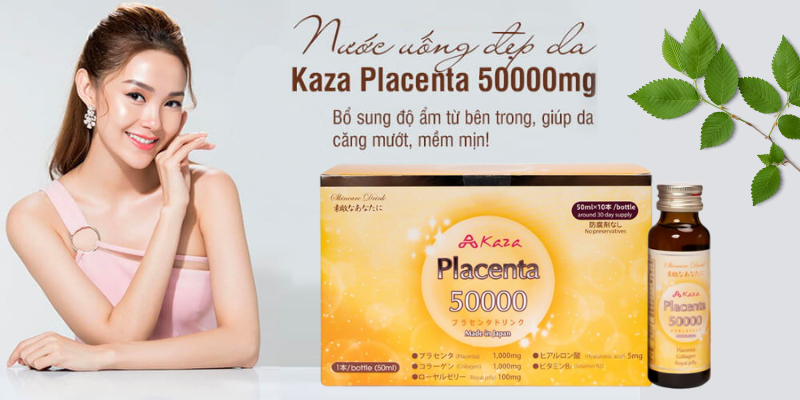 Nước Uống Tinh Chất Nhau Thai Kaza Placenta Nhật Bản 50000mg (Hộp 10 chai x 50ml)