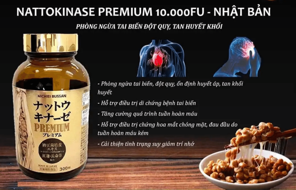 Viên uống hỗ trợ tai biến Nichiei Bussan Nattokinase Premium 10.000FU Nhật Bản 300 Viên - Michiko.vn