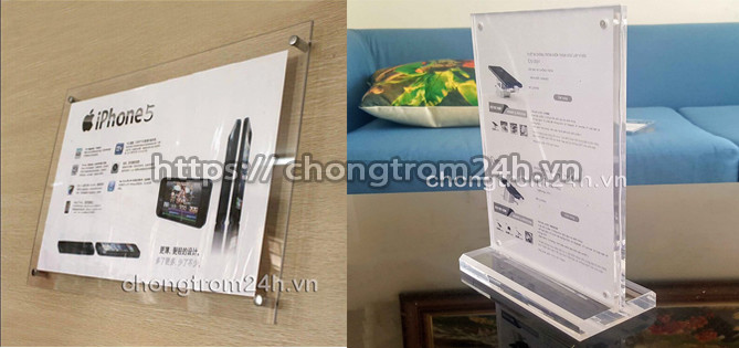 khung hình mica treo tường khổ A4, Menu để bàn bằng mica, kệ menu mica a4, a5