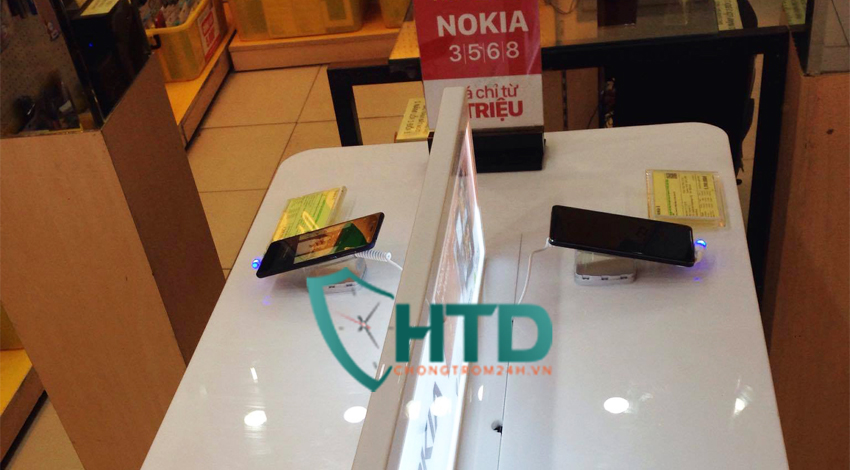 Smartphone của Nokia đang dùng thiết bị chống trộm nào trong trưng bày