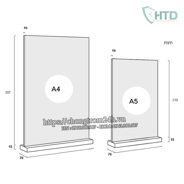 Kích thước chi tiết, Menu A4, A5