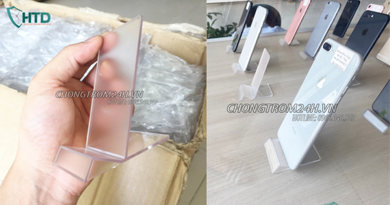 Chân đế mica trung bày điện thoại chuyên dụng trong tủ kính