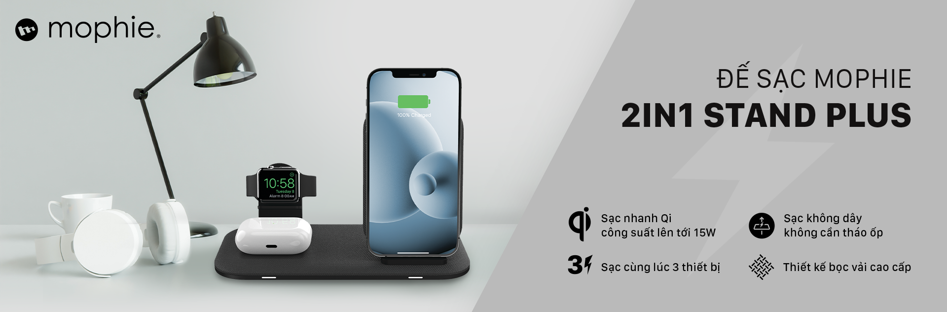 Đế sạc Mophie 2in1 StandPlus 1 broshop de sac mophie 2in1 stand plus 10