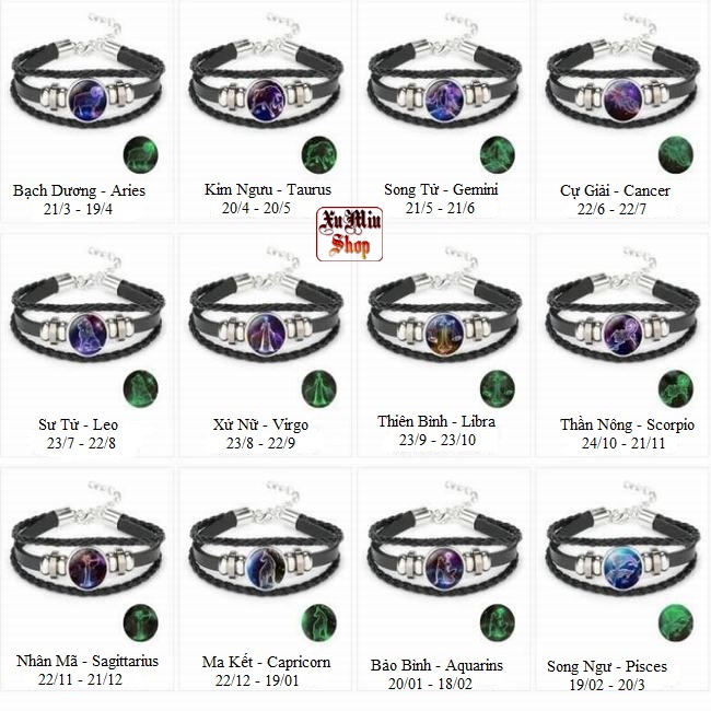 Vong Tay Dạ Quang Biểu Tượng Cung Hoang đạo Xm04