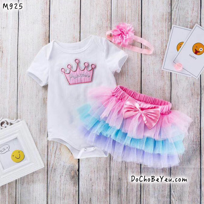 Mua Đầu Tiên Sinh Nhật Bé Gái Bộ Quần Áo Cotton Sơ Sinh Bodysuits + Hồng Váy  Tutu + Bao Tay Chân + Dây Đeo Đầu 4 Cái/bộ quần Áo Trẻ Sơ