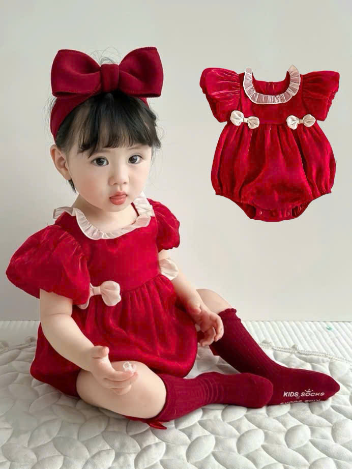 Body đỏ Noel cho bé gái sơ sinh