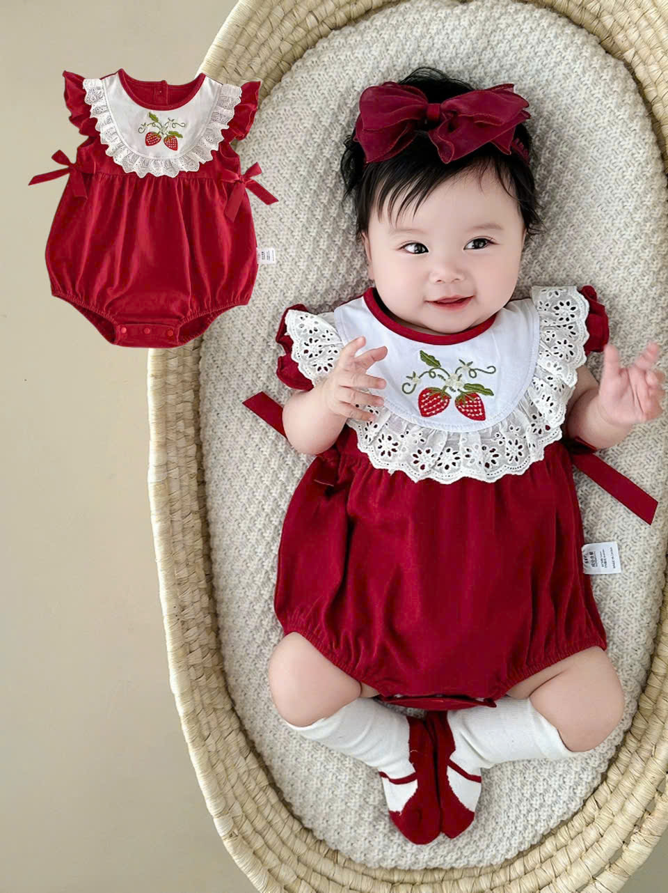 Body đỏ Noel cho bé gái sơ sinh