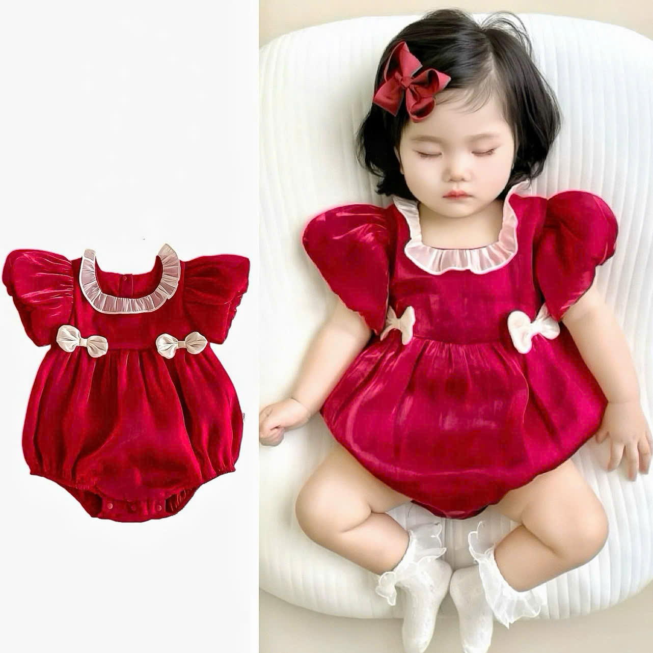 Body đỏ Noel cho bé gái sơ sinh