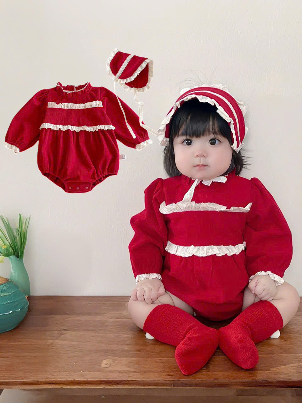Body đỏ Noel cho bé gái sơ sinh