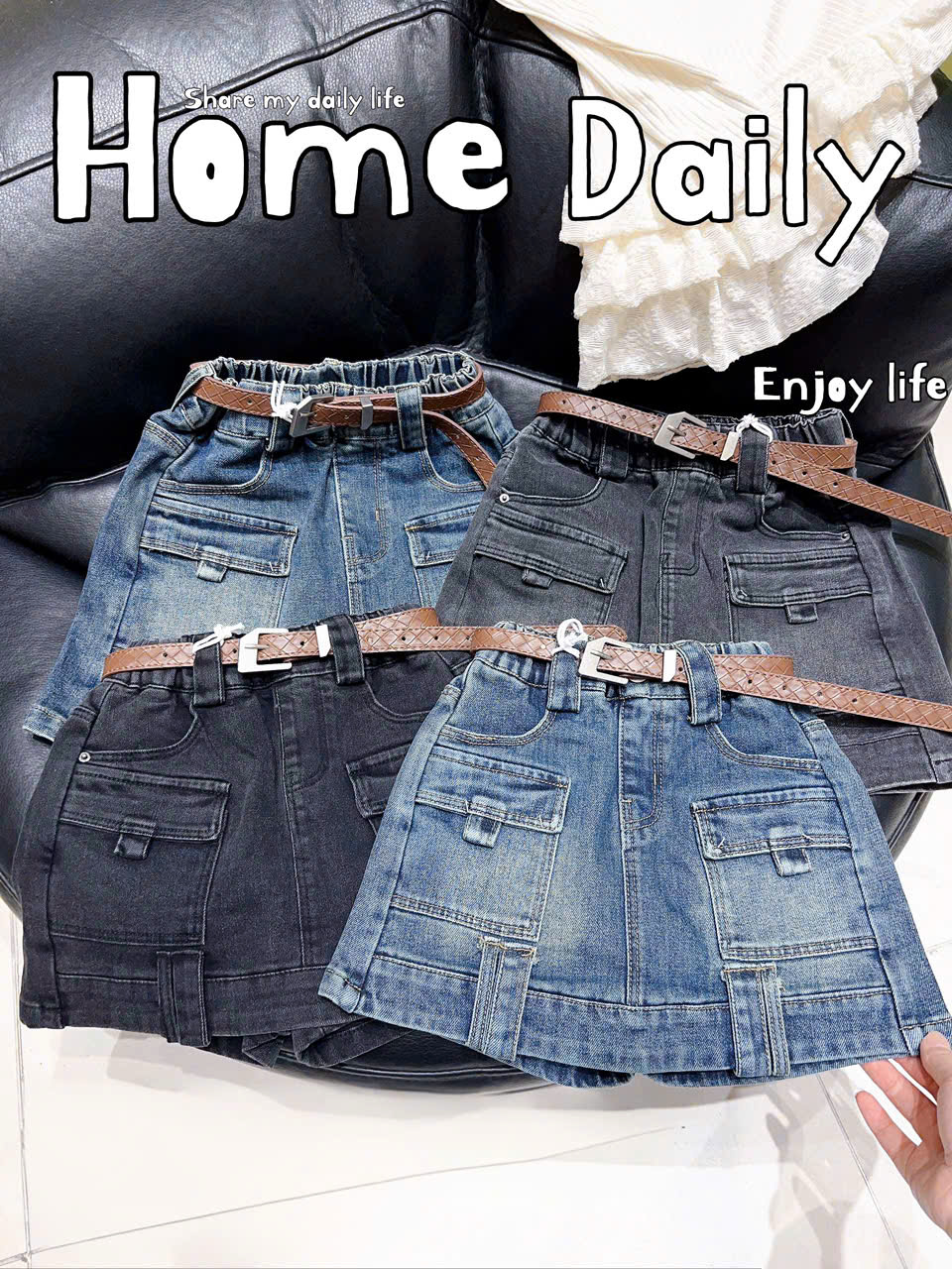 Chân váy jean, kaki cho bé gái 2 đếm 10-12 tuổi