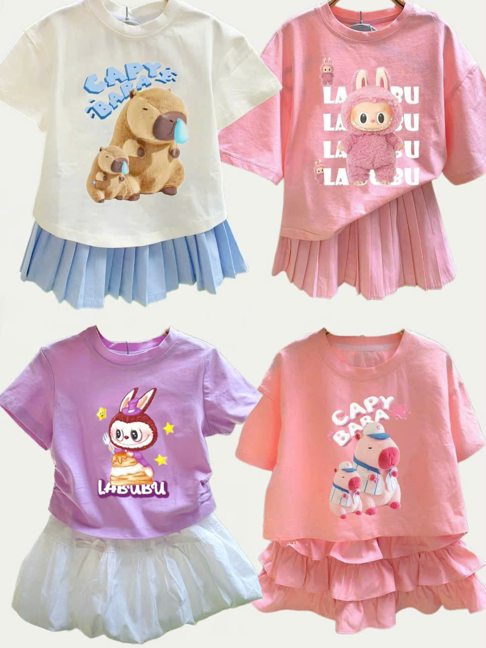 Đồ bé gái, set quần áo bé gái labubu, capybara