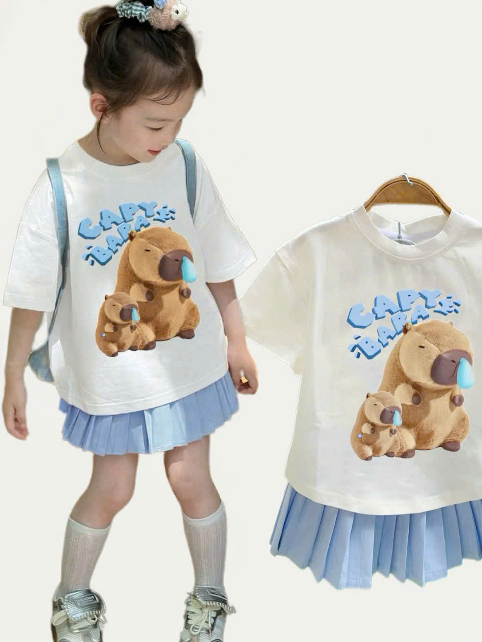 Áo thun labubu capybara cho bé gái