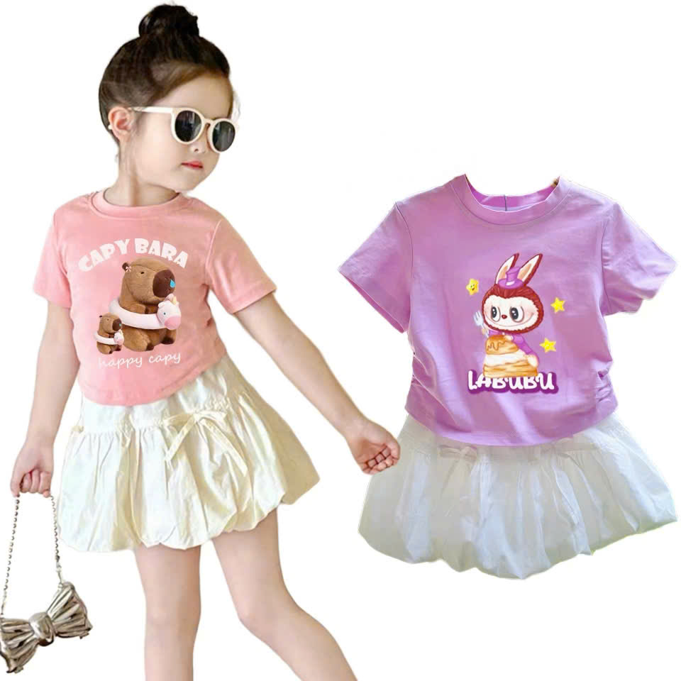 Đồ bé gái, set quần áo bé gái labubu, capybara