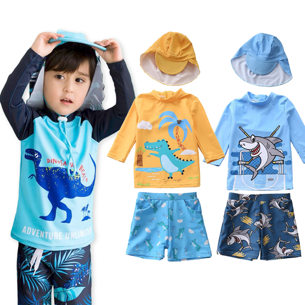 Đồ bơi cho bé trai 1-2-3-4-5 tuổi kèm nón che gáy