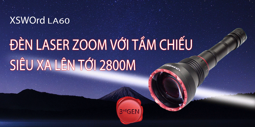 Đèn zoom laser trắng MAXTOCH LA60 tầm chiếu siêu xa 2800m độ sáng 500 lumen 5000 mAh
