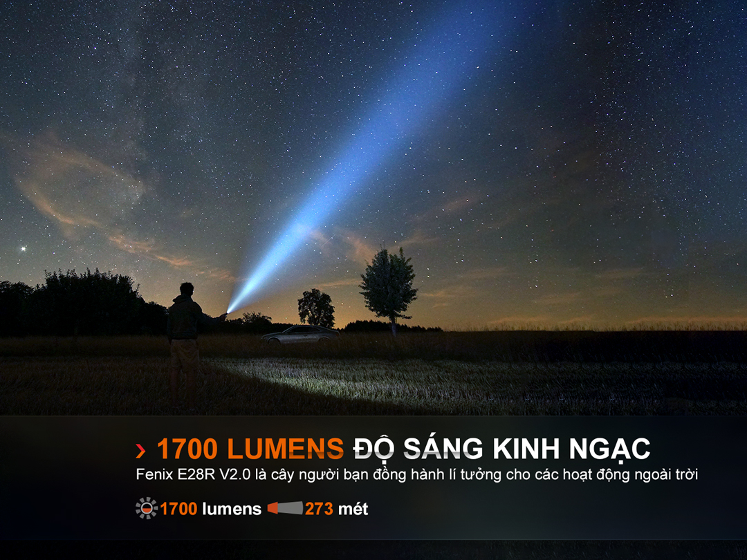 Đèn pin FENIX E28R V2.0 độ sáng 1700 lumen  và tấm chiếu xa 273m