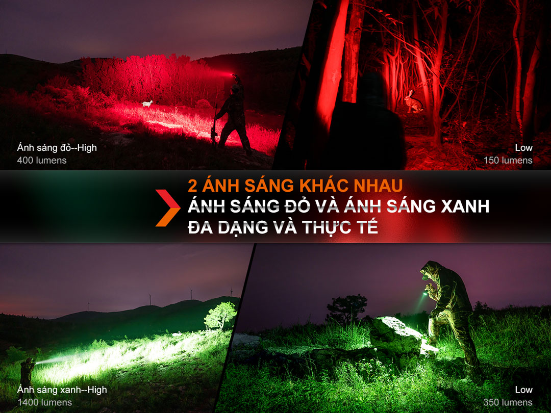 Đèn pin phản ứng nhanh FENIX HT32 gòm 2 ánh sáng khác nhau phù hợp với nhiều hoạt động
