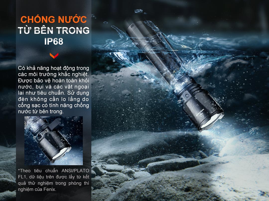 Đèn pin FENIX TK11R khả năng chống nước tiêu chuẩn ip68