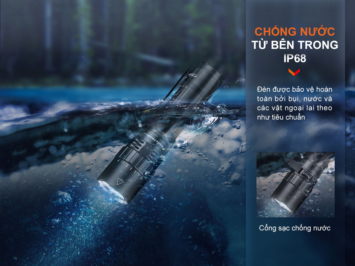 Đèn pin FENIX PD40R V3.0 chống nước IP68 bảo vệ hoàn toàn bụi và nước