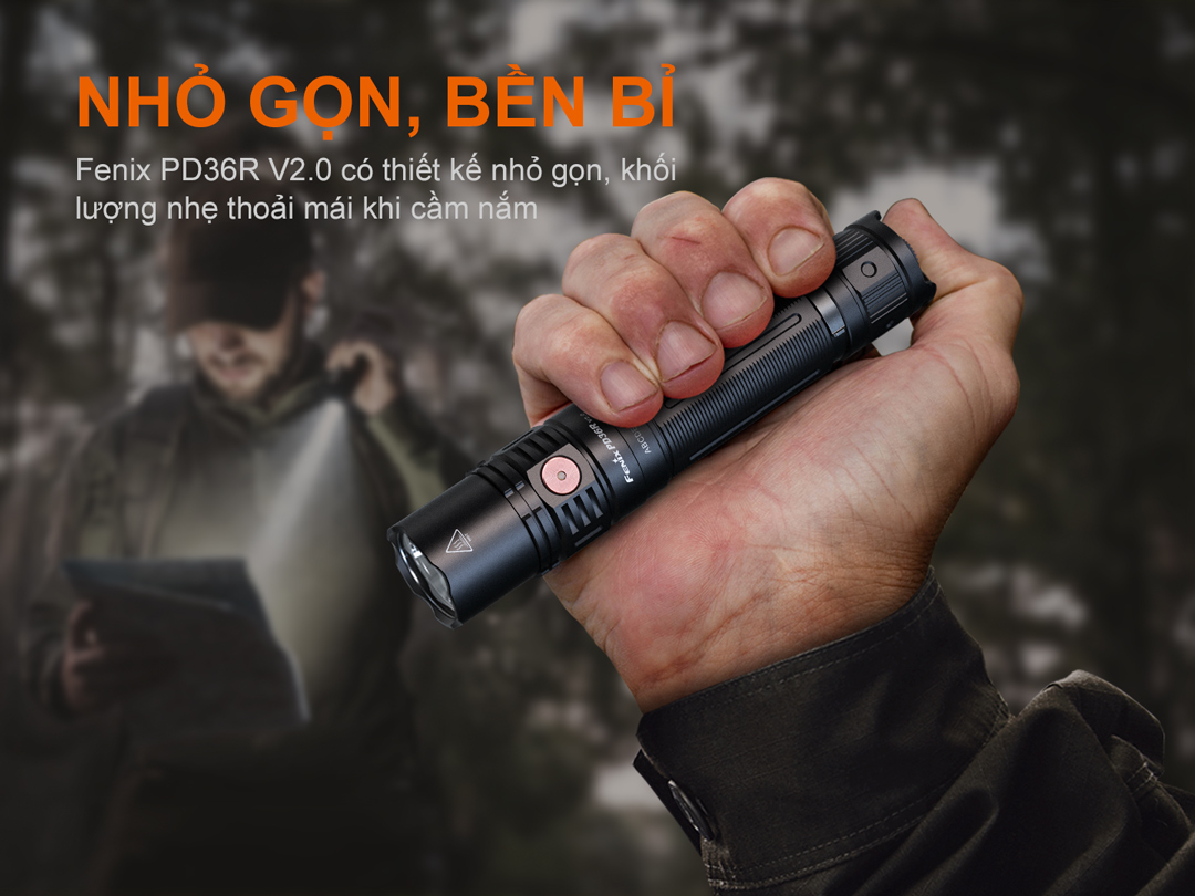 Đèn pin FENIX PD36R v2.0 có thiết kế nhỏ gọn, dễ dàng mang theo sử dụng.