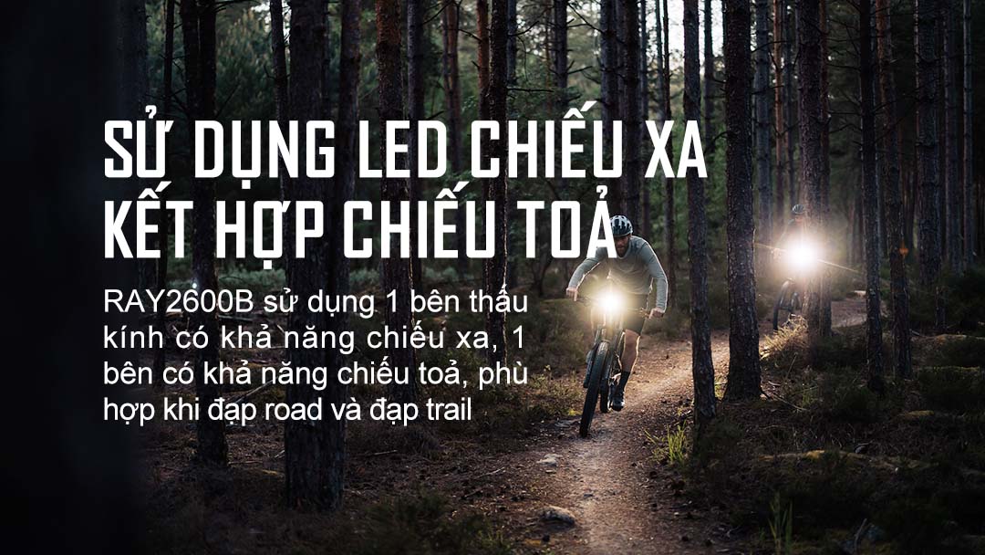 Đèn xe đạp MAGICSHINE RAY 2600B sáng 2600 lumen 6700mAh 2 led chiếu xa, chiếu rộng