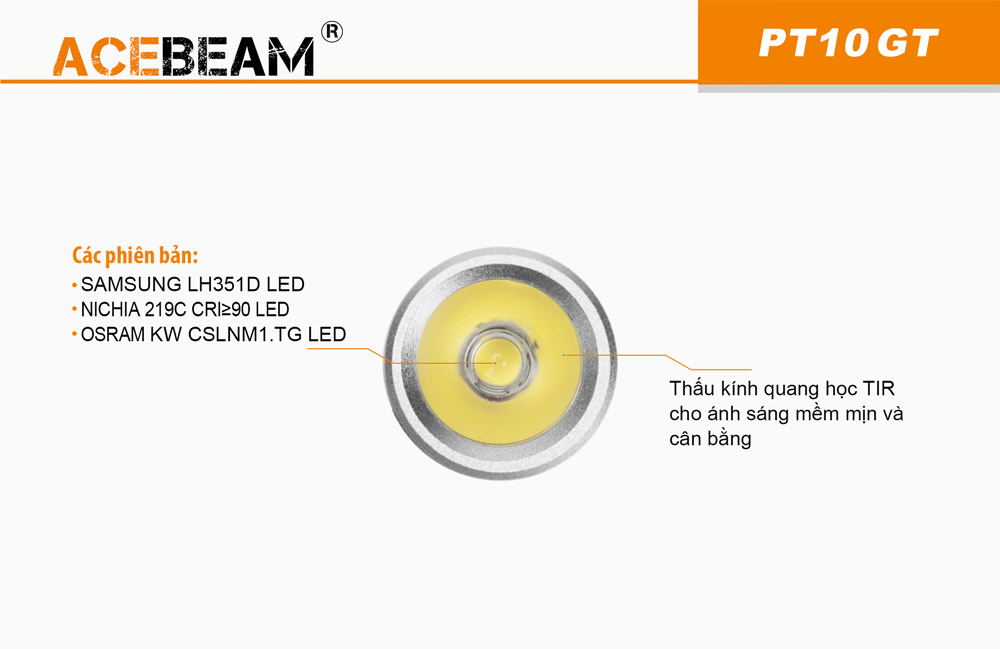 acbeam pt10gt với 3 loại chip led khác nhau