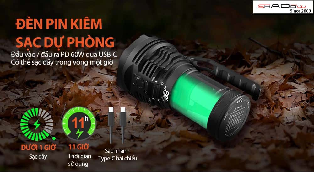 đèn pin siêu sáng công suất lớn Acebeam X50 V2 có thể dùng làm sạc dự phòng