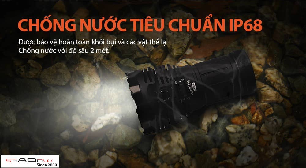 đèn pin siêu sáng công suất lớn Acebeam X50 V2 đạt tiêu chuẩn chống nước IP68