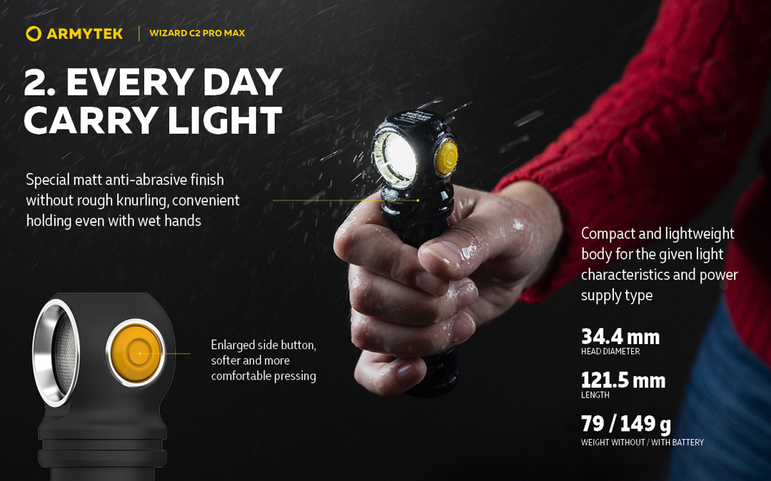 Đèn pin đội đầu ARMYTEK WIZARD C2 PRO MAX kích thước 121,5x34,4mm