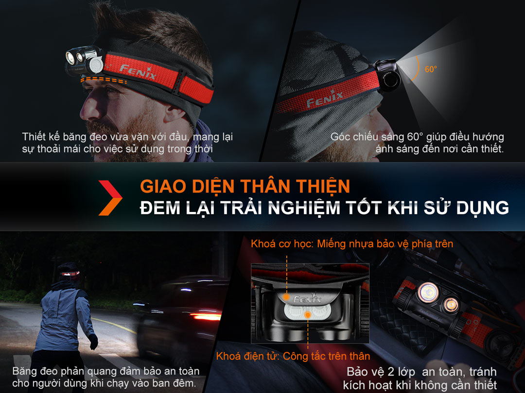 Đèn pin đội đầu FENIX HM65R-DT với giao diện thân thiện, dễ dàng sử dụng và trải nghiệm
