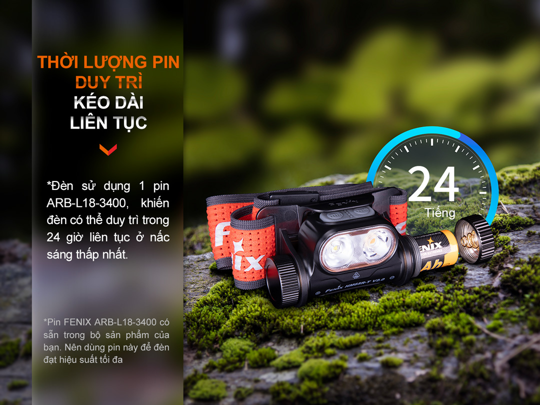 Sử dụng 1 pin sạc 18650 dung lượng 3400mAh, cho thời lượng sử dụng đèn cực trâu