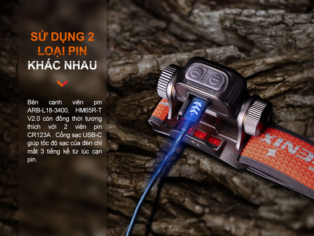 đèn tích hợp sạc nhanh và tương thích với nhiều loại pin