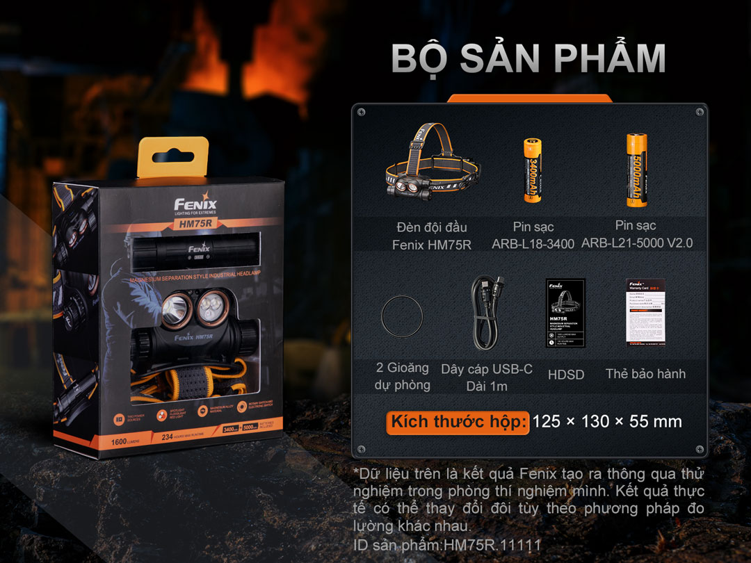 Bộ sản phẩm của Đèn đội đầu FENIX HM75R