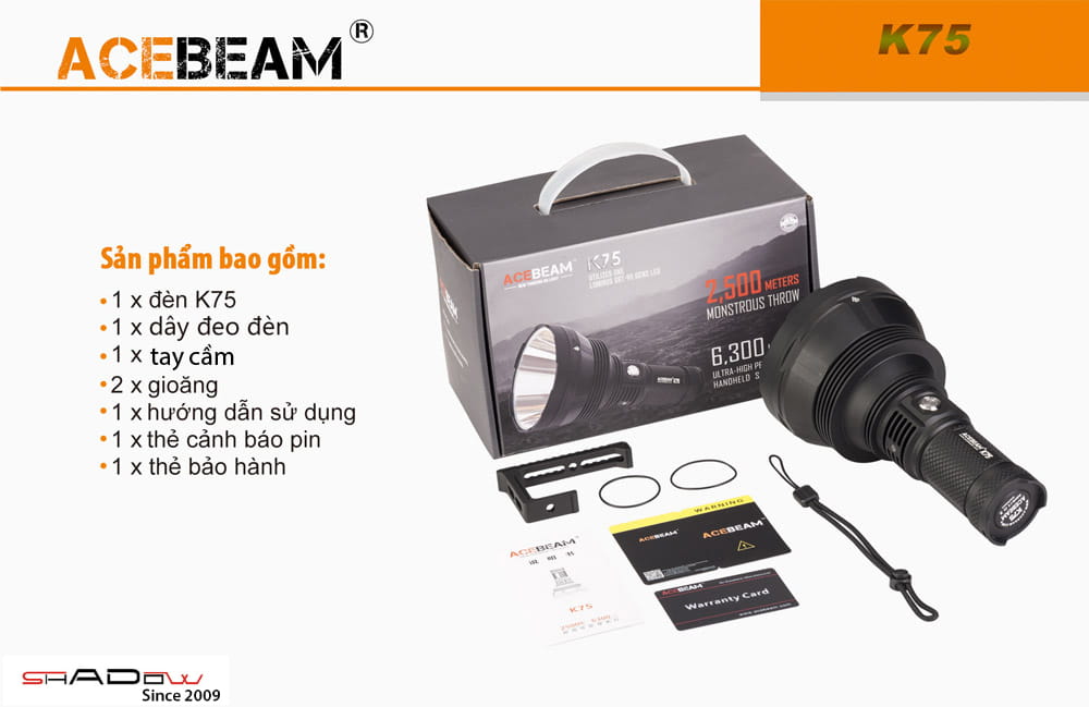 Bộ sản phẩm đèn pin siêu sáng 2km ACEBEAM K75