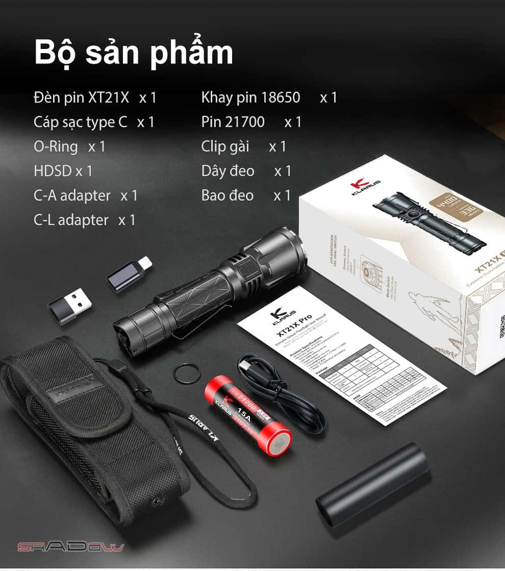 Bộ sản phẩm đi kèm của Klarus XT21X Pro