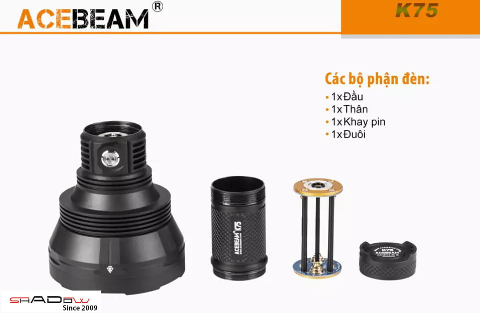 Các bộ phận đèn pin chiếu xa 2km ACEBEAM K75