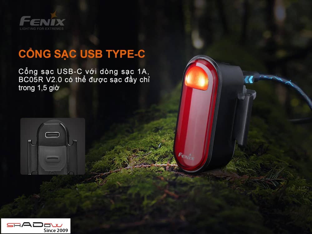 Đèn hậu xe đạp dùng pin Fenix BC05R V2 dùng cổng sạc USB C