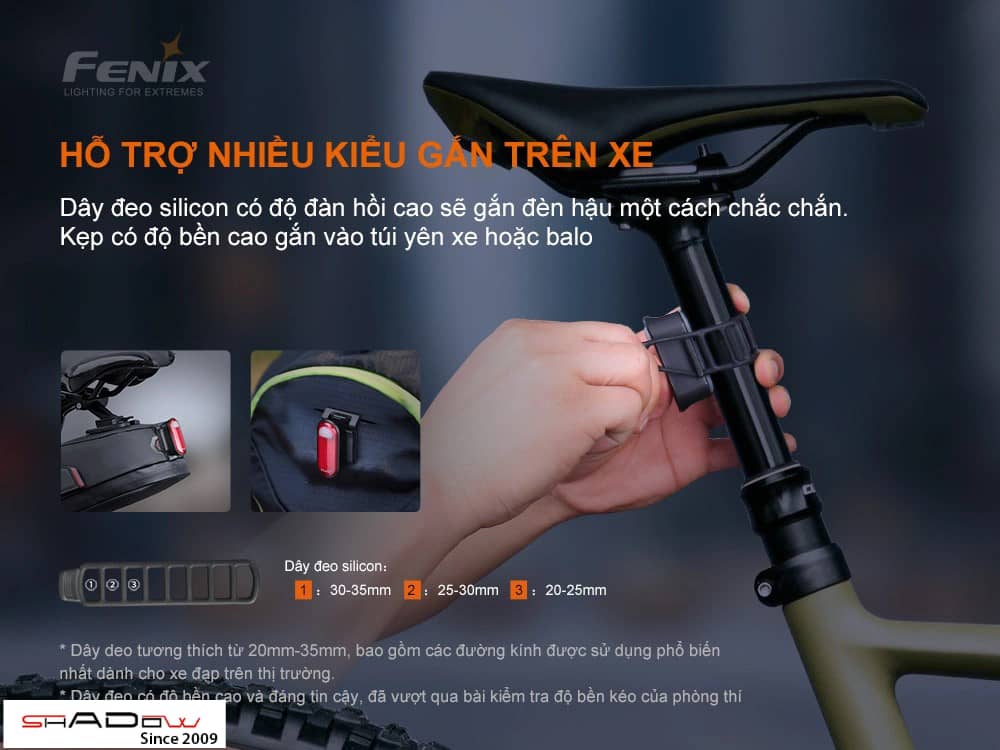 Đèn hậu xe đạp dùng pin Fenix BC05R V2 hỗ trợ nhiều kiểu gắn trên xe