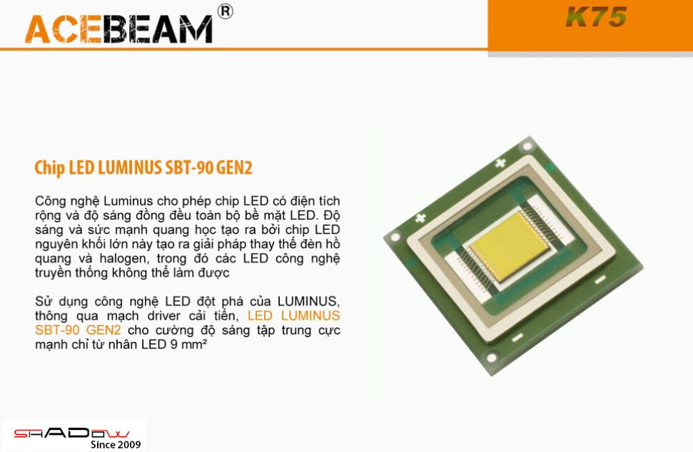 Đèn pin siêu sáng 2000met ACEBEAM K75 sử dụng LED LUMINUS SBT-90 GEN2