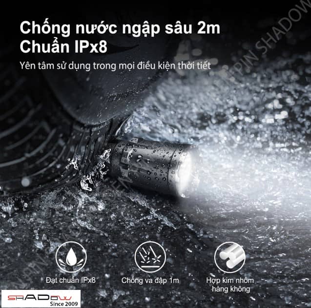 Đèn pin chống trộm KLARUS XT11GT PRO V2 đạt chuẩn chống nước IPX8