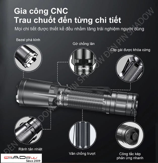 Đèn pin chống trộm KLARUS XT11GT PRO V2 gia công CNC