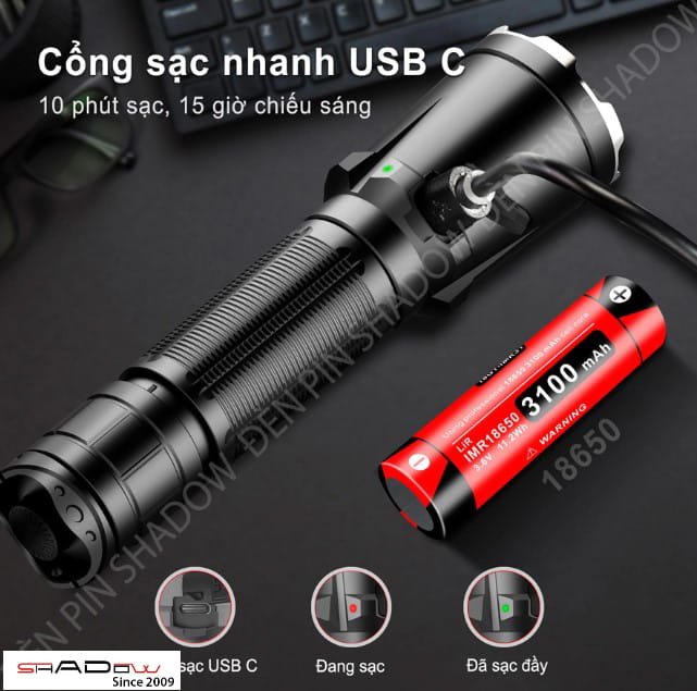 Đèn pin chống trộm KLARUS XT11GT PRO V2 trang bị cổng sạc USB C