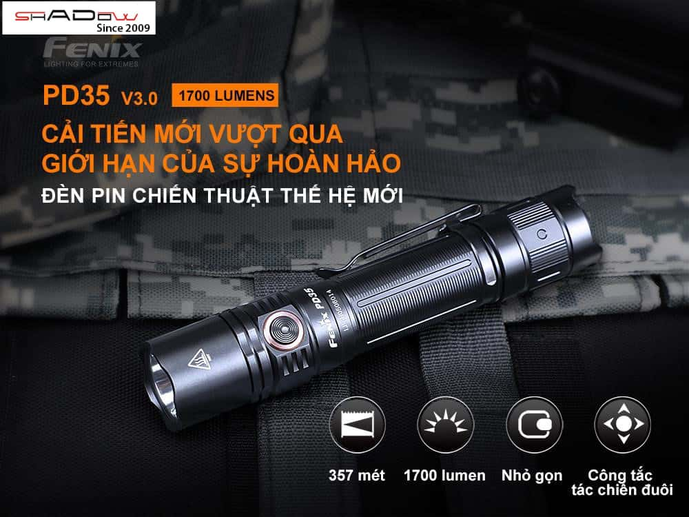 đèn pin dùng pin 18650 fenix pd35 v3